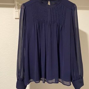 Banana Republic Long Sleeve Sheer Sleeved Mock Neck Blouse, Size Large